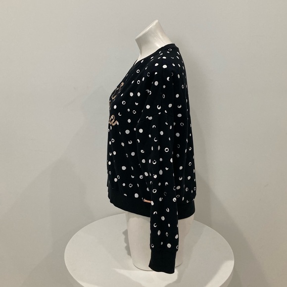 BETSEY JOHNSON Black White Polka Dot “Oh La La” Gold embroidery Sweatshirt M - Picture 4 of 17